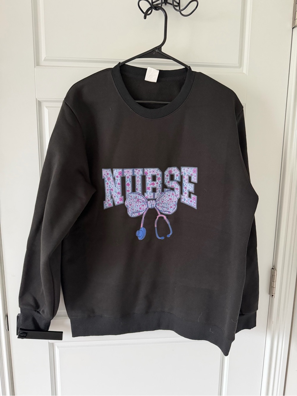 Black Nurse Graphic Sweatshirt - Floral Lettering